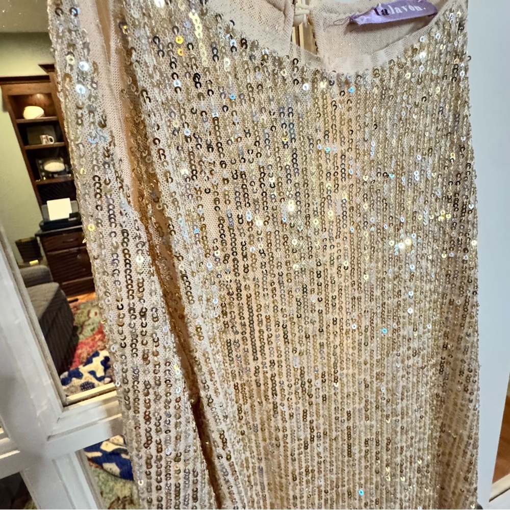 NWOT Gold Sequin Slip Maxi Dress - Gold Sequin Slip Maxi Dress - Size M